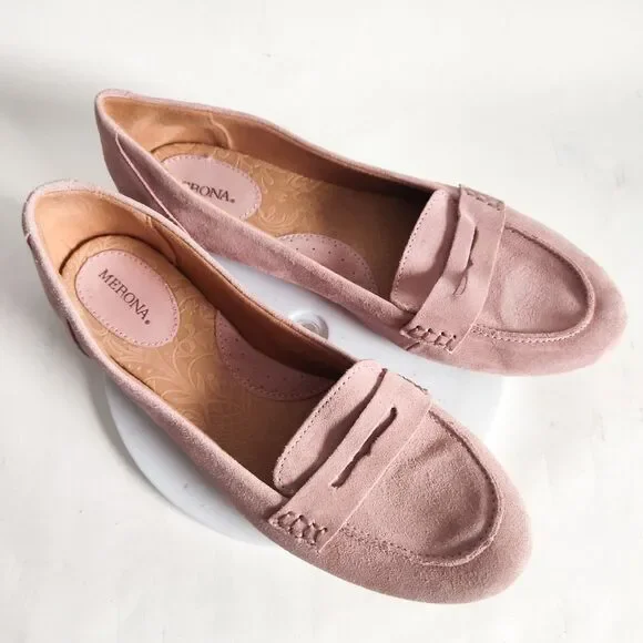 Merona Penny Loafers Size 11 Pastel Pink Slip On Suede Preppy Flat Comfort Shoes - Picture 8 of 10
